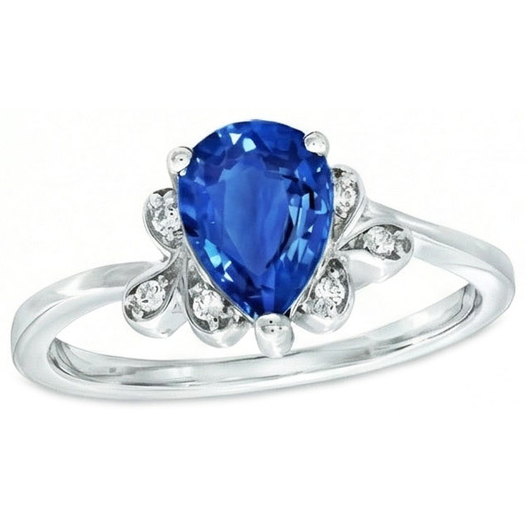 2.30 Carats Bague Saphir Ceylan Et Diamant Naturels Extraits des Mines ( et non cultivés en laboratoire ) Or Blanc 14K