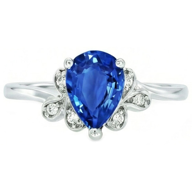 2.30 Carats Bague Saphir Ceylan Et Diamant Naturels Extraits des Mines ( et non cultivés en laboratoire ) Or Blanc 14K