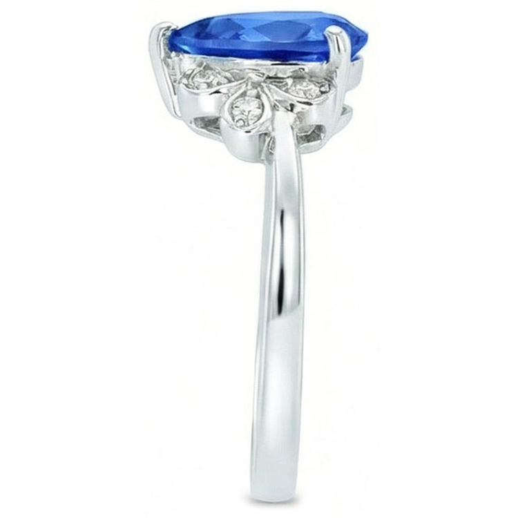 2.30 Carats Bague Saphir Ceylan Et Diamant Naturels Extraits des Mines ( et non cultivés en laboratoire ) Or Blanc 14K