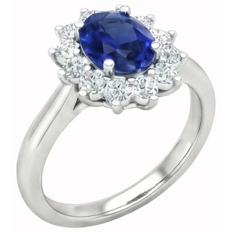 2.45 carats ovale saphir de Ceylan avec bague de mariage diamants14K