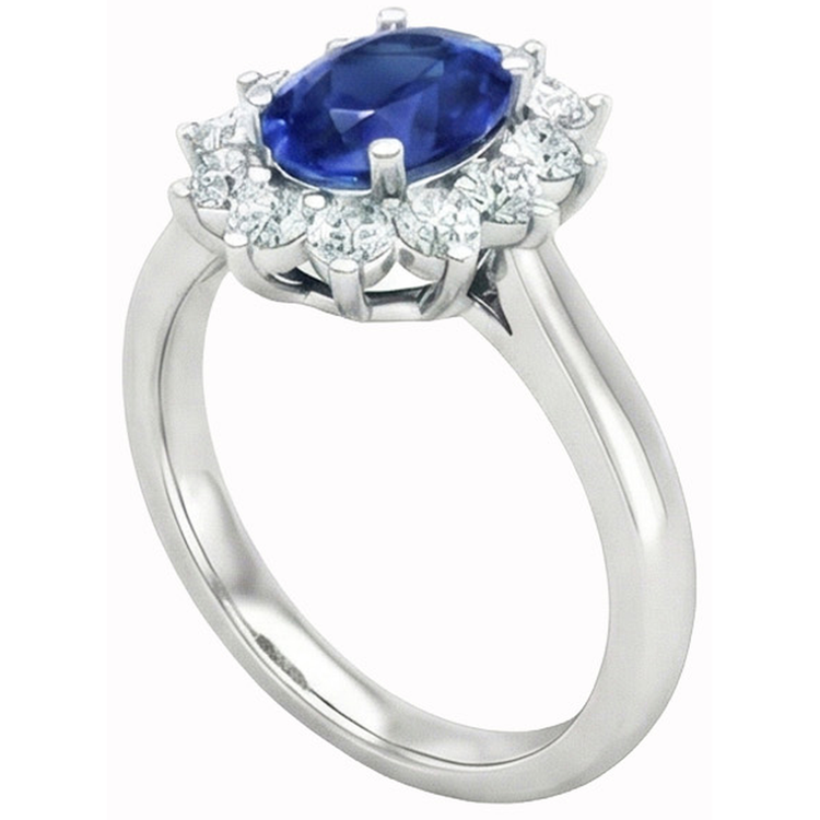 2.45 carats ovale saphir de Ceylan avec bague de mariage diamants14K