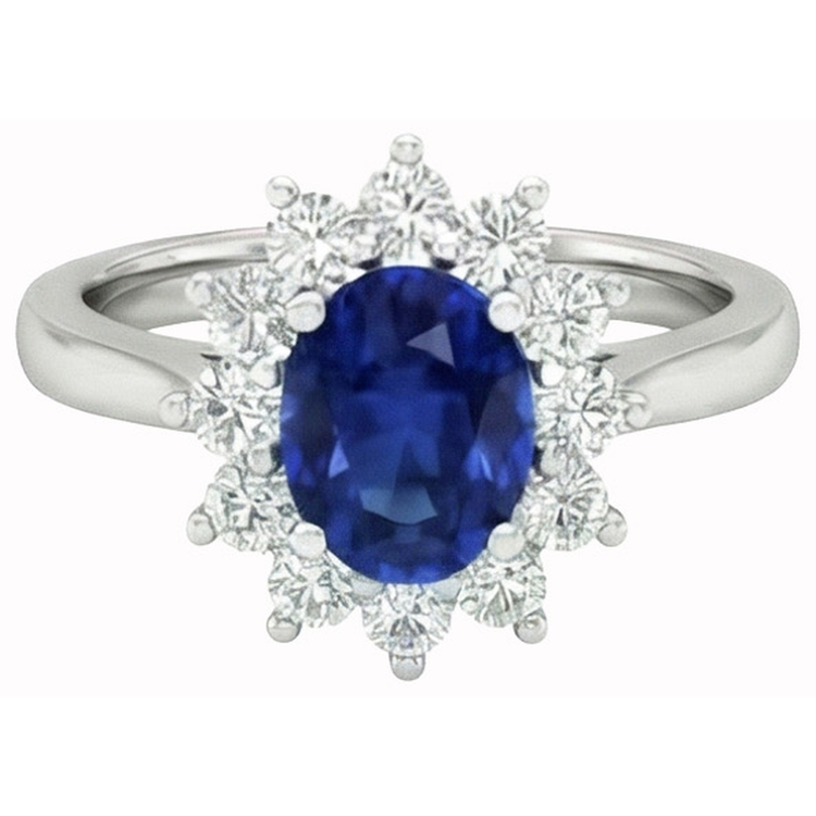 2.45 carats ovale saphir de Ceylan avec bague de mariage diamants14K