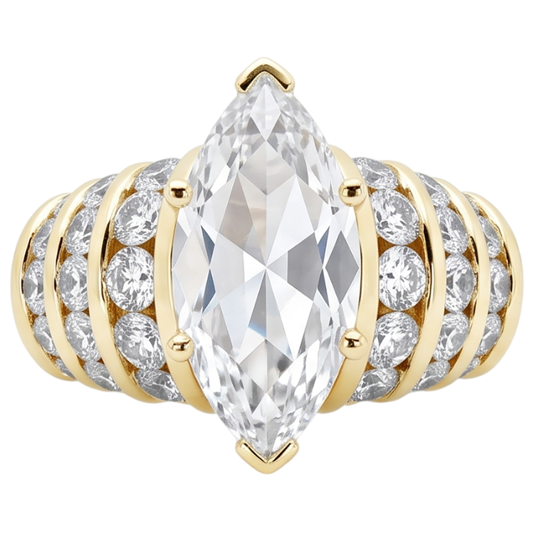 2.5 Carats Bague De Fiançailles Réel Diamants Naturels Extraits des Mines ( et non cultivés en laboratoire ) Marquise Diamants Naturels Extraits des Mines ( et non cultivés en laboratoire ) Or Jaune
