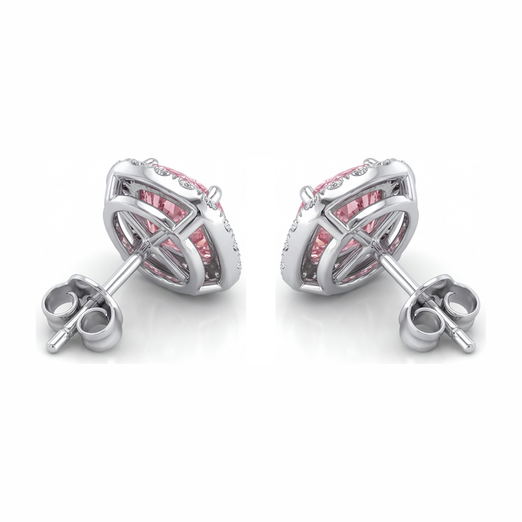 Boucles d'oreilles halo taille coussin en diamant rose de laboratoire 2,5 carats en Or Blanc 14 carats