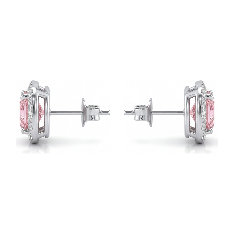 Boucles d'oreilles halo taille coussin en diamant rose de laboratoire 2,5 carats en Or Blanc 14 carats