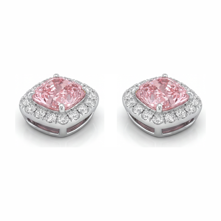 Boucles d'oreilles Halo coussin en diamant rose de laboratoire 2,5 carats en Or Blanc 14 carats