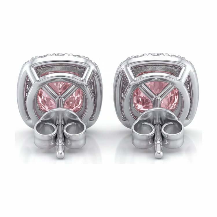 Boucles d'oreilles halo taille coussin en diamant rose de laboratoire 2,5 carats en Or Blanc 14 carats