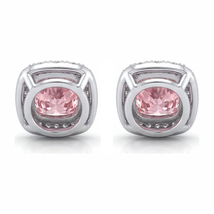 Boucles d'oreilles halo taille coussin en diamant rose de laboratoire 2,5 carats en Or Blanc 14 carats