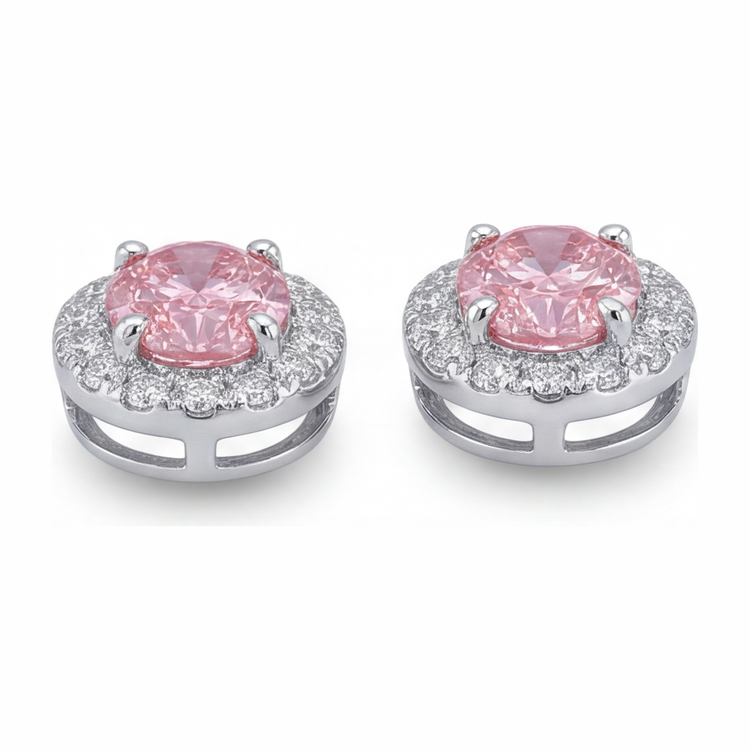 Boucles d'oreilles pendantes en diamant rose de laboratoire 2,5 carats, Halo ovale, Or Blanc 14 carats