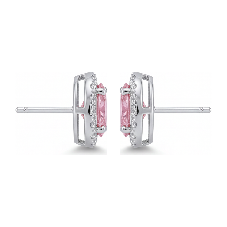 Boucles d'oreilles pendantes en diamant rose de laboratoire 2,5 carats, Halo ovale, Or Blanc 14 carats