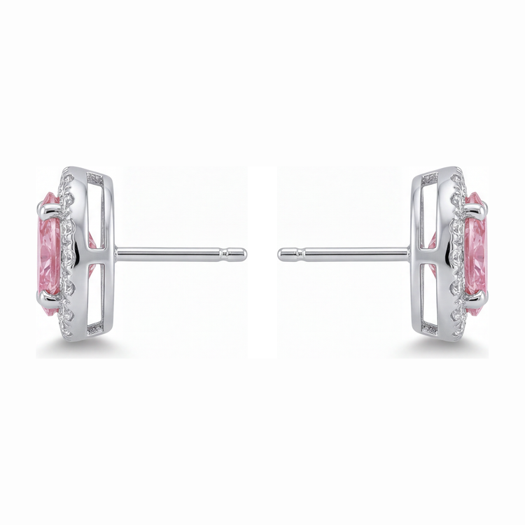 Boucles d'oreilles pendantes halo ovale en Or Blanc 14 carats avec diamant rose de laboratoire 2,5 carats