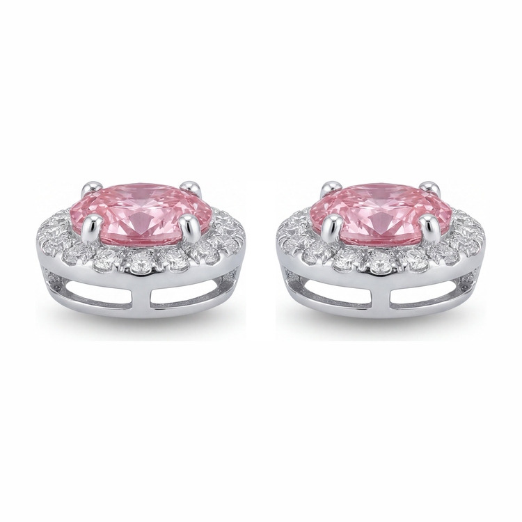Boucles d'oreilles pendantes halo ovale en Or Blanc 14 carats avec diamant rose de laboratoire 2,5 carats