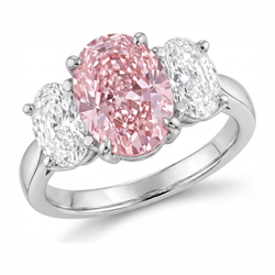Bague de Fiançailles Rose en Or Blanc 14 Carats avec Diamant Ovale de Laboratoire de 2,5 Carats, Trois Pierres
