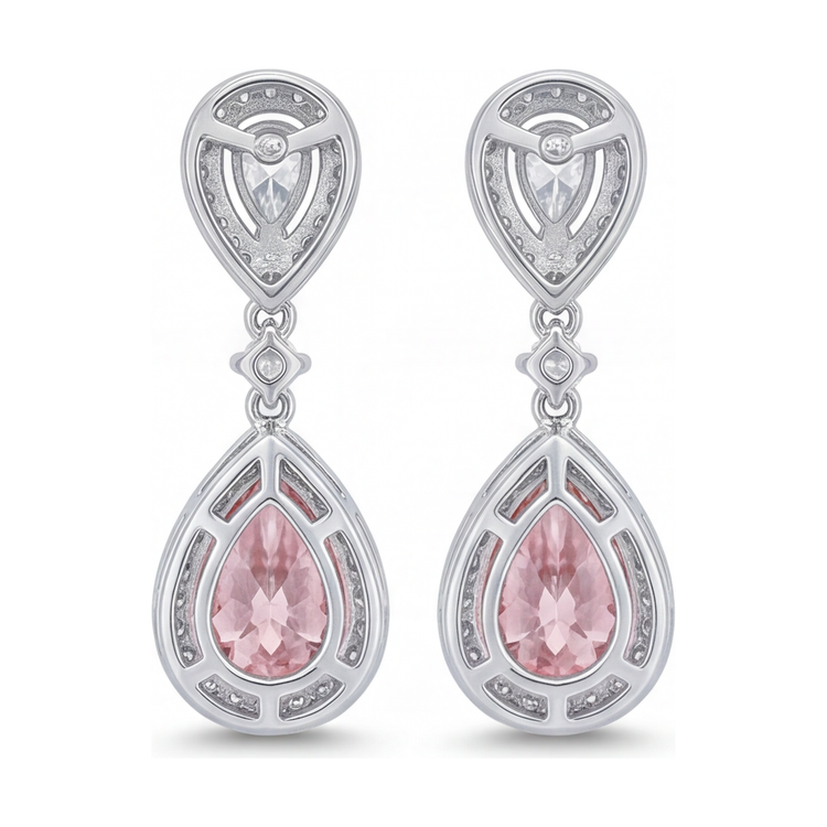 Boucles d'oreilles diamant rose de laboratoire 2,5 carats taille poire halo en Or Blanc 14 carats