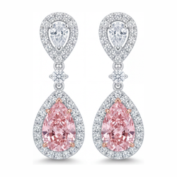 Boucles d'oreilles diamant rose de laboratoire 2,5 carats taille poire halo en Or Blanc 14 carats