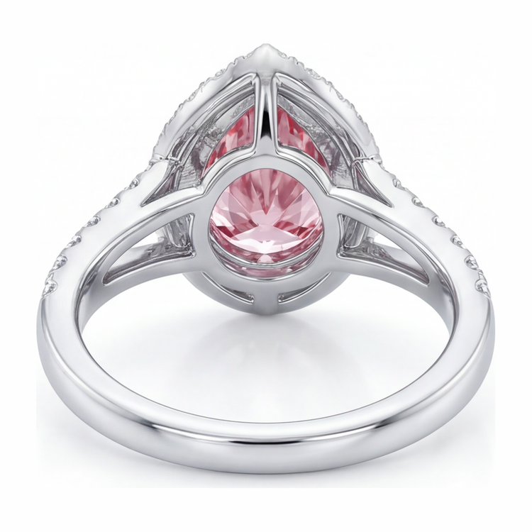 Bague de Fiançailles Halo Diamant Rose de Laboratoire Taille Poire 2,5 Carats en Or Blanc 14K