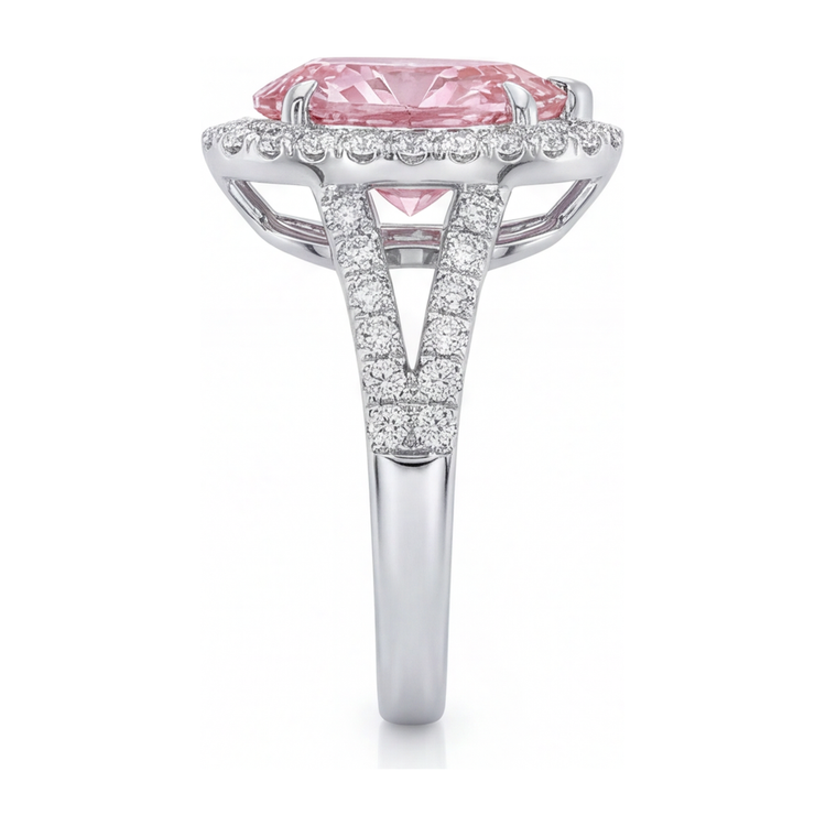 Bague de Fiançailles Diamant Rose de Laboratoire 2,5 Carats Halo Poire en Or Blanc 14 Carats