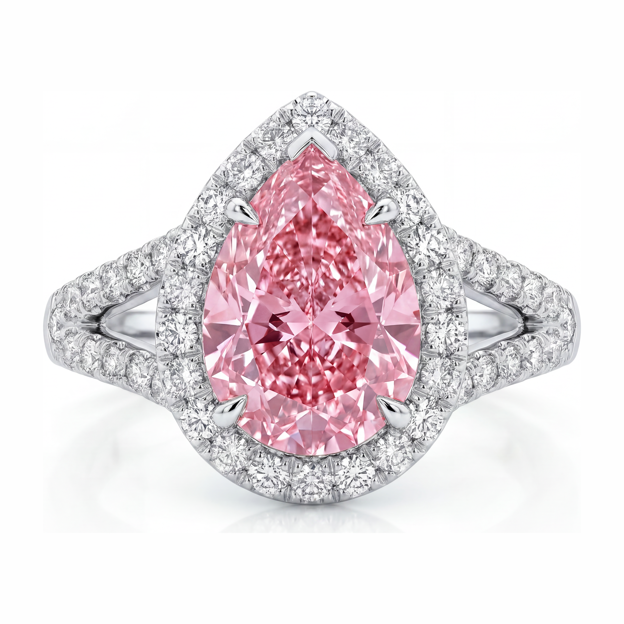 Bague de Fiançailles Halo Diamant Rose de Laboratoire Taille Poire 2,5 Carats en Or Blanc 14K