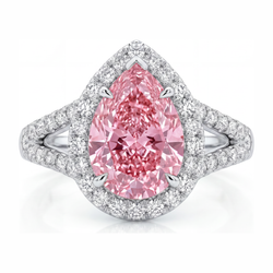 Bague de Fiançailles Halo Diamant Rose de Laboratoire Taille Poire 2,5 Carats en Or Blanc 14K