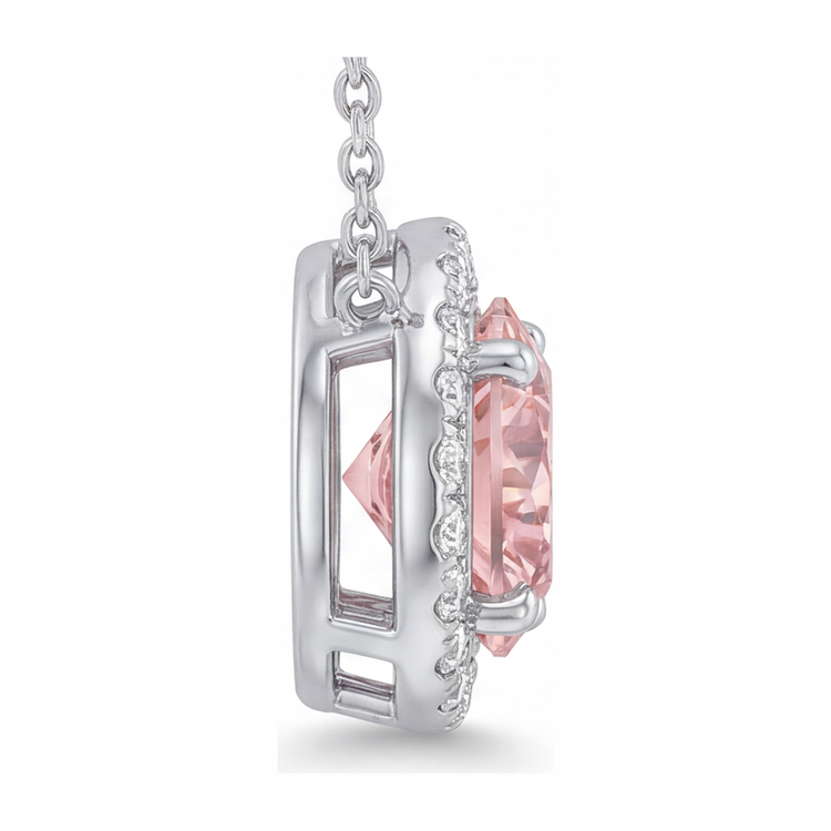 Collier Pendentif Halo Rond Diamant Rose de Laboratoire 2,5 Carats en Or Blanc 14 Carats