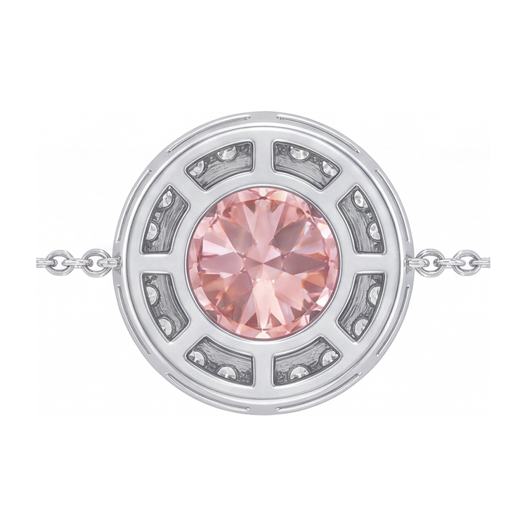 Collier Pendentif Halo Rond Diamant Rose de Laboratoire 2,5 Carats en Or Blanc 14 Carats