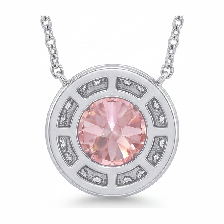 Collier Pendentif Halo Rond Diamant Rose de Laboratoire 2,5 Carats en Or Blanc 14 Carats