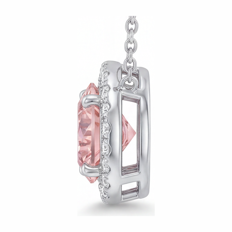 Collier Pendentif Halo en Diamant Rose de Laboratoire Rond 2,5 Carats en Or Blanc 14K