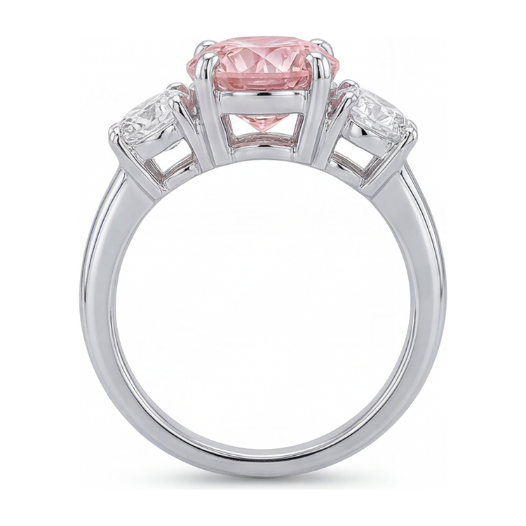 Bague de Fiançailles Trois Pierres en Or Blanc 14 carats avec Diamant Rose Rond de Laboratoire 2,5 Carats