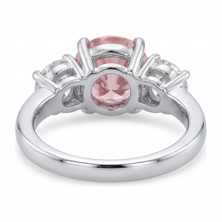 Bague de Fiançailles Trois Pierres en Or Blanc 14 carats avec Diamant Rose Rond de Laboratoire 2,5 Carats