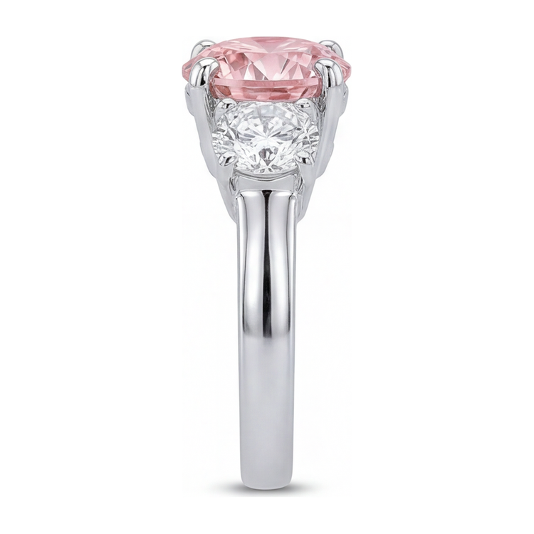 Bague de Fiançailles Trois Pierres en Or Blanc 14 carats avec Diamant Rose Rond de Laboratoire 2,5 Carats