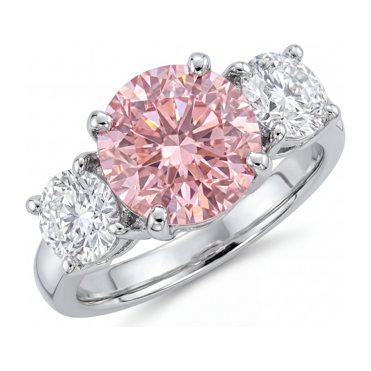 Bague de Fiançailles Trois Pierres en Or Blanc 14 carats avec Diamant Rose Rond de Laboratoire 2,5 Carats