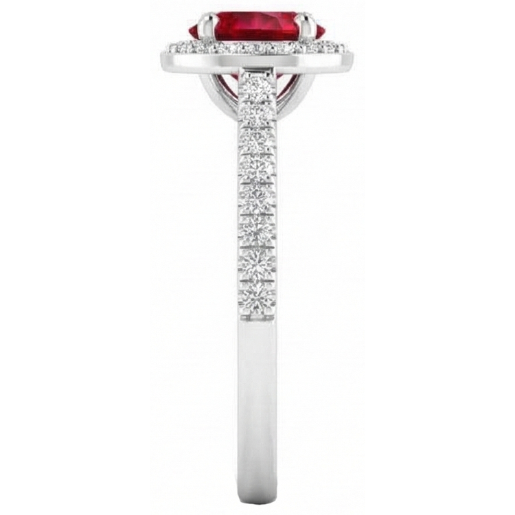 2.50 Carats Bague Ronde Halo Rubis Or Blanc 14K