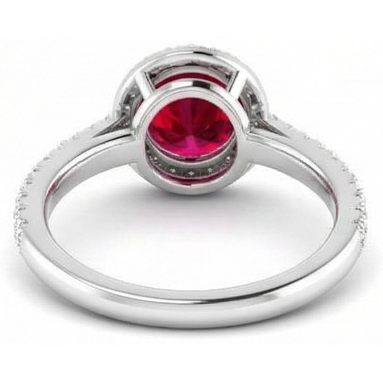 2.50 Carats Bague Ronde Halo Rubis Or Blanc 14K