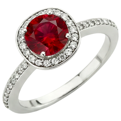 2.50 Carats Bague Rubis Rond Rouge Et Blanc Bijoux Or Blanc 14K