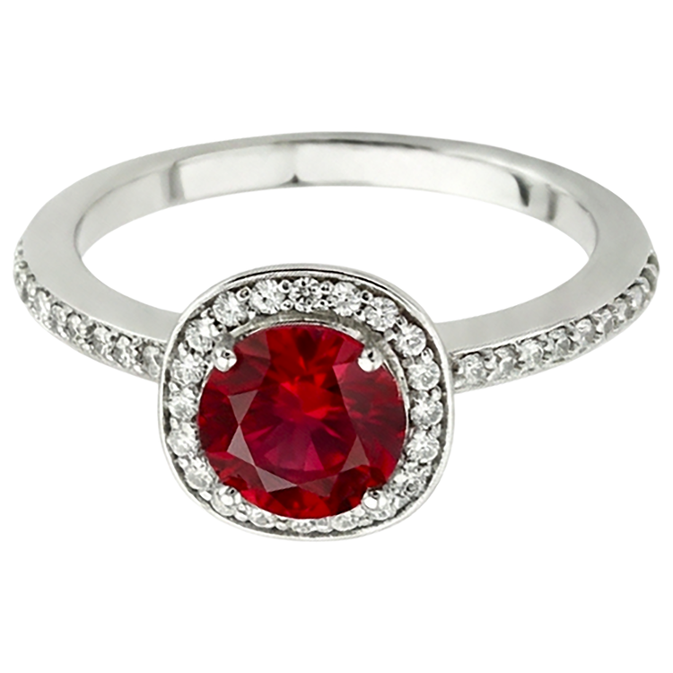 2.50 Carats Bague Rubis Rond Rouge Et Blanc Bijoux Or Blanc 14K