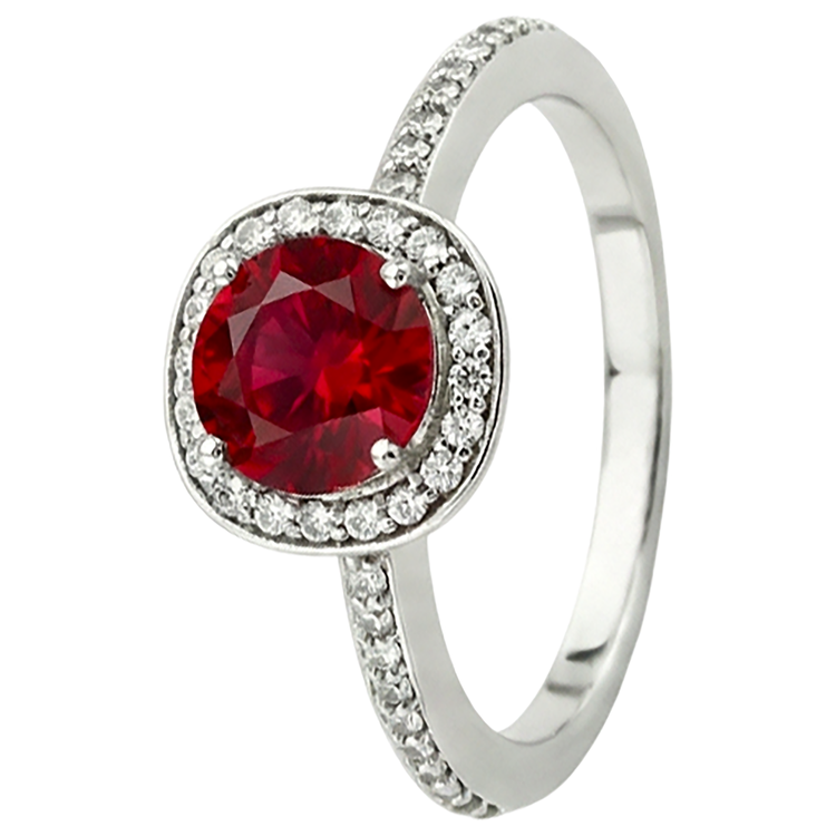 2.50 Carats Bague Rubis Rond Rouge Et Blanc Bijoux Or Blanc 14K
