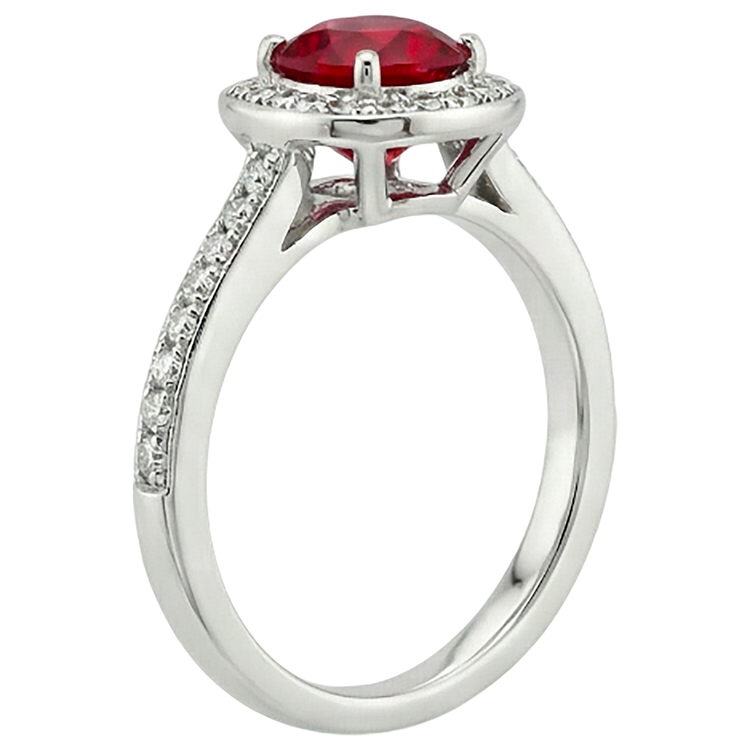 2.50 Carats Bague Rubis Rond Rouge Et Blanc Bijoux Or Blanc 14K