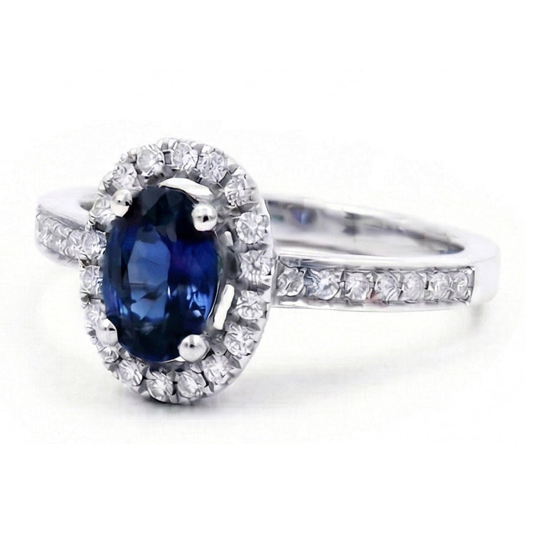 2.50 Carats Bague Saphir Bleu Ceylan Et Diamants Naturels Extraits des Mines ( et non cultivés en laboratoire ) Or Blanc 14K