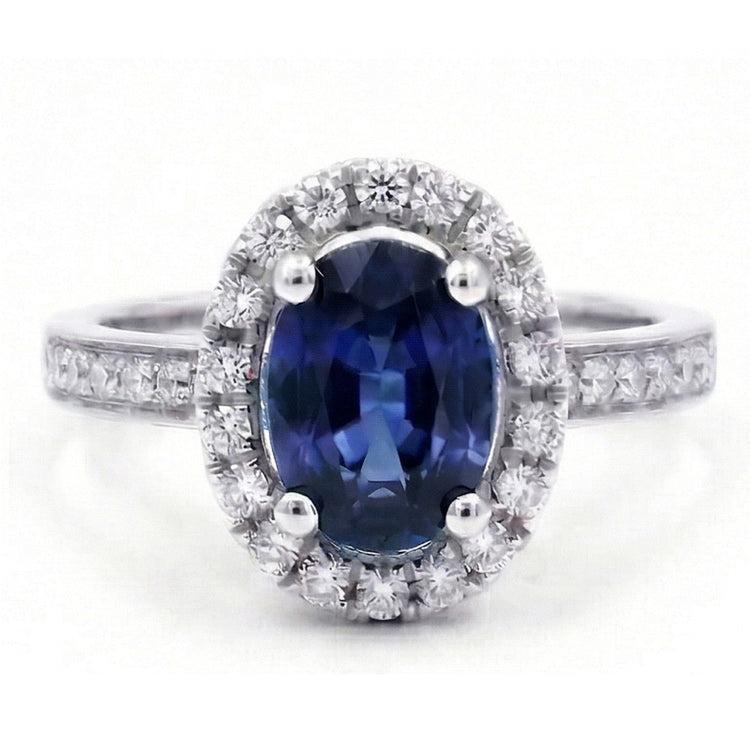 2.50 Carats Bague Saphir Bleu Ceylan Et Diamants Naturels Extraits des Mines ( et non cultivés en laboratoire ) Or Blanc 14K