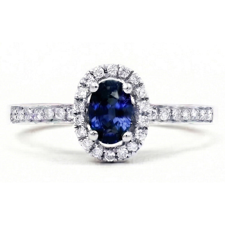2.50 Carats Bague Saphir Bleu Ceylan Et Diamants Naturels Extraits des Mines ( et non cultivés en laboratoire ) Or Blanc 14K