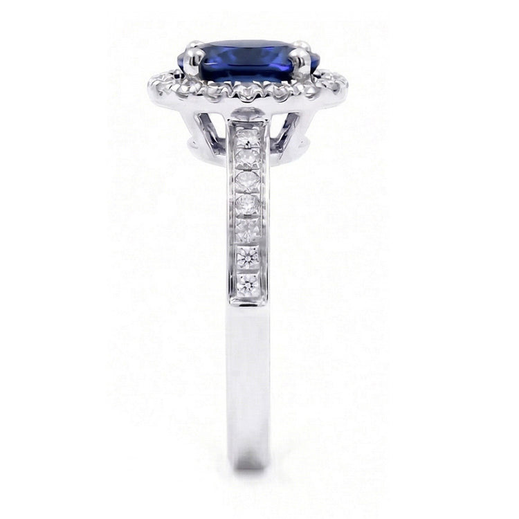 2.50 Carats Bague Saphir Bleu Ceylan Et Diamants Naturels Extraits des Mines ( et non cultivés en laboratoire ) Or Blanc 14K