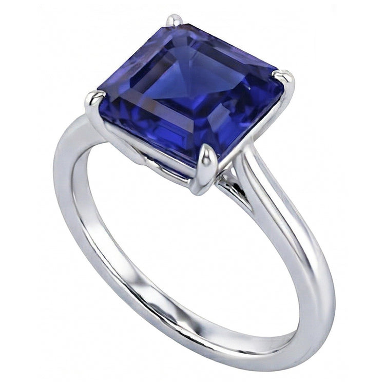 naturel asscher saphir 2.50carats bague angle de côté