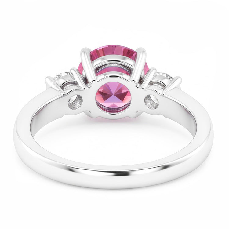 2.50 Carats Bague Trois Pierres Saphir Rose Taille Ronde Or Blanc 14K
