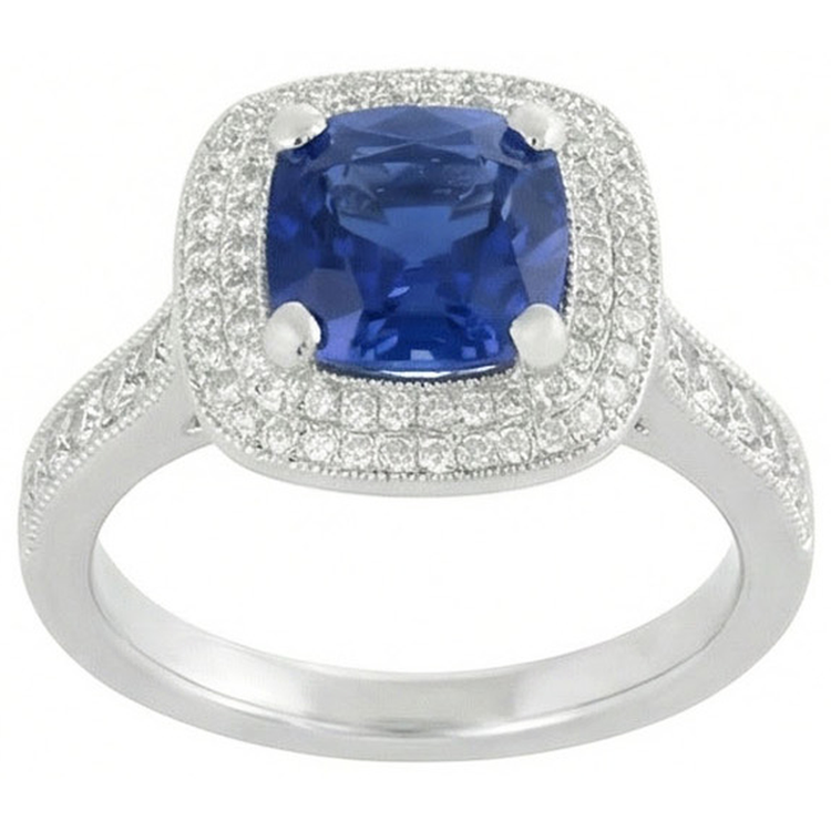 2.60 Ct Ceylan Saphir Et Bague Diamant Or Blanc 14K