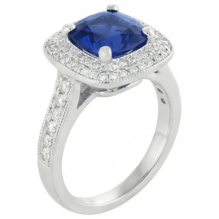 2.60 Ct Ceylan Saphir Et Bague Diamant Or Blanc 14K