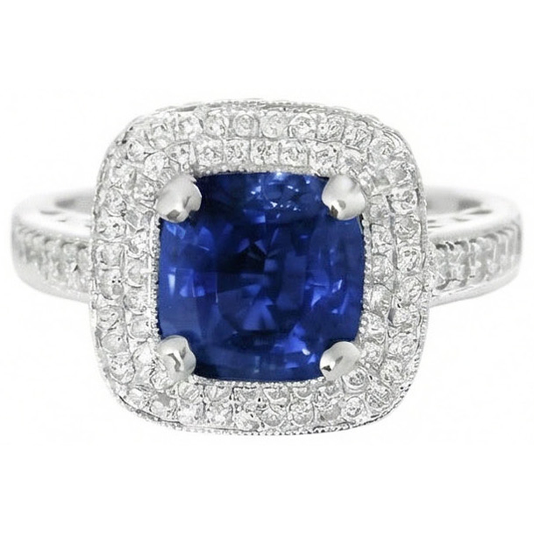 2.60 Ct Ceylan Saphir Et Bague Diamant Or Blanc 14K