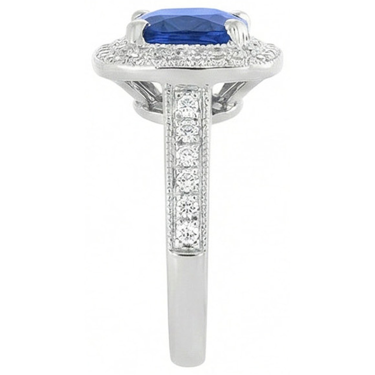 2.60 Ct Ceylan Saphir Et Bague Diamant Or Blanc 14K