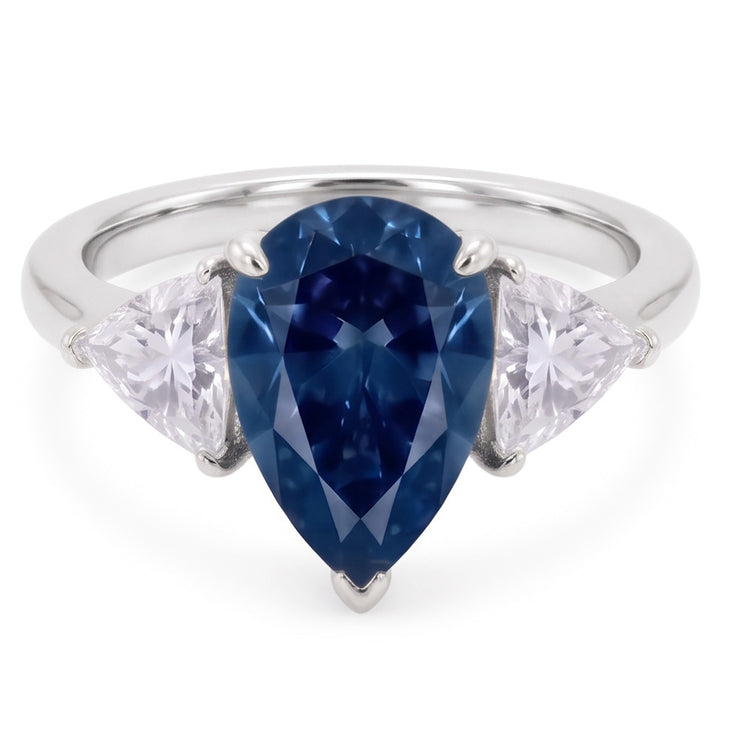 2.70 ct. Bague Anniversaire Diamants Naturels Extraits des Mines ( et non cultivés en laboratoire ) Bleus & Blancs Or Trois Pierres