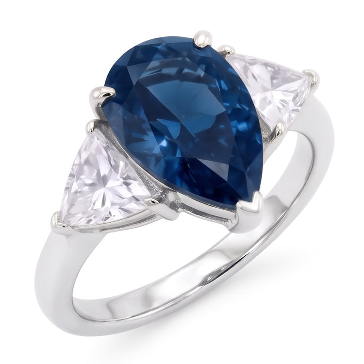 2.70 ct. Bague Anniversaire Diamants Naturels Extraits des Mines ( et non cultivés en laboratoire ) Bleus & Blancs Or Trois Pierres