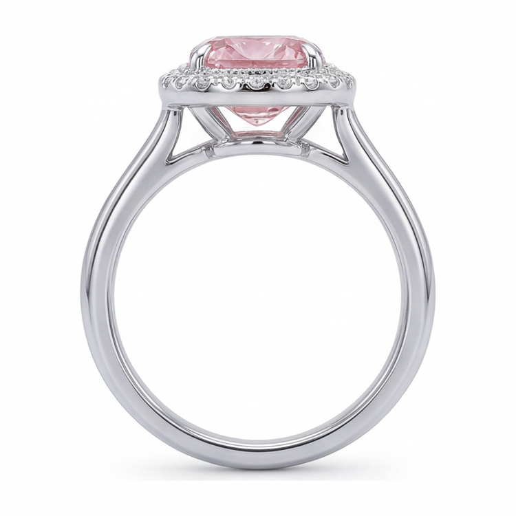Bague en diamant rose de laboratoire 2,75 carats halo coussin en Or Blanc 14 carats